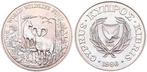 Cyprus, Republic, 1 Pound Copper-Nickel 1986, World Wildlife Fund - Cyprian wild sheep, KM 59, UNC