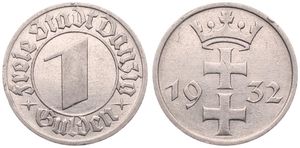 Danzig, Free City, 1 Gulden Nickel 1932, Crowned arms divide date, KM 154, A.XF