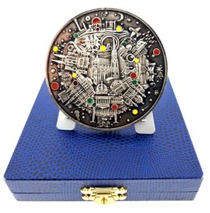 Austria, Republic, Medal in Silver Plated Bronze ND (1992) by Herbert Wähner, ' Wien ist anders ', High Relief Uniface medal - Famous buildings from Vienna with gem stones inserts, UNC