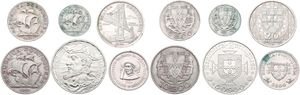 Portugal, Republic, Good lot with 6 different older silver circulation & commemorative type coins in nice grades including better items...