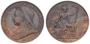 Great Britain, Kingdom, Victoria, 1 Farthing Bronze 1895, Crowned and veiled bust left, KM 788.1, XF