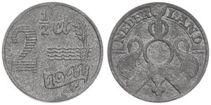 Netherlands, Kingdom, Wilhelmina I, 2-1/2 Cent Zinc 1941, Two swans on roof, KM 171, UNC
