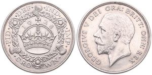 Great Britain, Kingdom, George V, 1 Crown Silver 1928, Head left / Date divided above large crown within wreath, KM 836, VERY RARE, XF