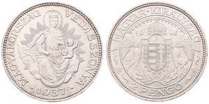 Hungary, Regency Coinage, 2 Pengo Silver 1937BP, Hungarian Madonna / Crowned shield flanked by angels, KM 511, A.UNC