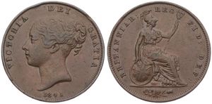 Great Britain, Kingdom, Victoria, 1 Penny Copper 1841, Bust of the Queen left, KM 739, VF