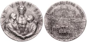 Vatican City, City State, Medal in Silver Plated 1975 by Manfrini, Jubilee of the Holy Year, 3 Figures holding hands / Saint Peters Basilique, UNC