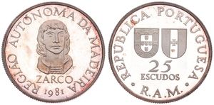 Madeira Islands, Portuguese Colony, 25 Escudos Silver 1981, Autonomy of Madeira, KM 4a, PROOF