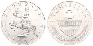 Austria, Republic, 5 Schilling Silver 1963, Lippizaner stallion with rider rearing left, KM 2889, KEY DATE, UNC