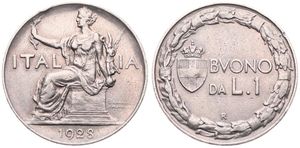 Italy, Kingdom, Vittorio Emanuele III, 1 Lira Nickel 1928R, Female seated left, KM 62, VF (edgenick)