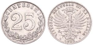 Italy, Kingdom, Vittorio Emanuele III, 25 Centesimi Nickel 1903R, Crowned eagle with Savoy shueld on crest, KM 36, VF (coin has been varnished)