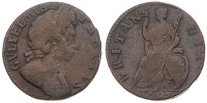 Great Britain, Kingdom, William III, 1 Farthing Copper 1695, Laureate bust right, KM 483, VG