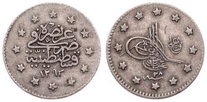 Turkey, Sultanate, Abdul Hamid II, 1 Kurush Silver AH1293/28, Toughra within stars, KM 735, XF