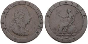 Great Britain, Kingdom, George III, 1 Penny Copper 1797, Laureate bust right within circle, KM 618, Fine