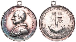 Italian States, Papal States, Leo XIII, Medal in Silver 1888 by Bianchi, Priesthood - Religions & Beliefs, Bust of the Pope left / Radiant cross above cloud, A.XF (slightly cleaned)