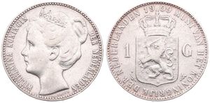 Netherlands, Kingdom, Wilhelmina I, 1 Gulden Silver 1909, Crowned head left, KM 122.2, VF
