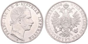 Austria, Empire, Franz Joseph I, 1 Florin Silver 1860A, Laureate bust right, KM 2219, XF