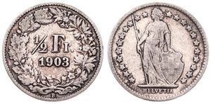Switzerland, Confederation, 1/2 Franc Silver 1903, Standing Helvetia, KM 23, VF