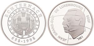 Luxembourg, Grand Duchy, Jean, 500 Francs Silver ND (1998), 1300 Years Echternach, KM 73, PROOF