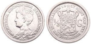 Netherlands, Kingdom, Wilhelmina I, 1/2 Gulden Silver 1913, Crowned bust left, KM 147, A.XF