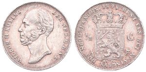 Netherlands, Kingdom, William II, 1/2 Gulden Silver 1848, Bearded head left, KM 73.1, VF+