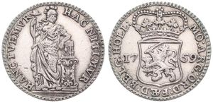 Netherlands, Holland Province, 1/4 Gulden Silver 1759, Crowned arms of Holland, KM 100, A.XF
