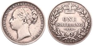 Great Britain, Kingdom, Victoria, 1 Shilling Silver 1884, Bust of the Queen left, KM 734.4, A.VF