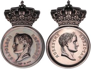 France, First Empire, Napoleon, Silver Plated Crowned Paper Clip (ca 1950) from the Gallia Coll. by Christofle France, Laureate head of Napoleon left / Incuse portrait, XF