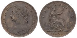 Great Britain, Kingdom, Victoria, 1 Farthing Bronze 1891, Laureate and draped bust left, KM 753, XF
