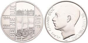 Luxembourg, Grand Duchy, Jean, 250 Francs Silver ND (1994), 50th Anniversary of the Benelux Treaty, KM 68, PROOF