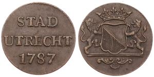 Netherlands, Utrecht Province, 1 Duit Copper 1787, Crowned arms of Utrecht, KM 91, XF