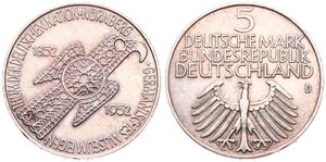 Germany, Federal Republic, 5 Mark Silver 1952D, Centenary of the Nurnberg Museum, KM 113, XF