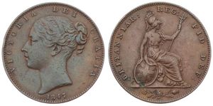 Great Britain, Kingdom, Victoria, 1 Farthing Copper 1847, Bust of the Queen left, KM 725, VF+