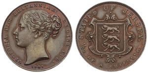 Jersey, British Dependency, Victoria, 1/52 Shilling Copper 1841/0, Head left, KM 1, VERY RARE, XF