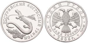 Russia, Federation, 1 Rouble Silver 2006, Wildlife - Ussury Clawed Newt, KM 1059, PROOF