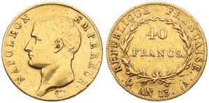 France, First Empire, Napoleon, 40 Francs Gold AN 13A, Bare head left, KM 664.1 Paris, VF (slightly cleaned) (*)