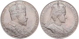 Great Britain, Kingdom, Edward VII, Medal in Silver 1902 by G.W. de Saulles, Coronation, Crowned Bust of Edward VII right / Crowned bust of Alexandra right, UNC 