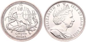 Isle of Man, British Dependency, Elizabeth II, 1 Angel Silver 2015, St. Michael slaying dragon, KM New, UNC