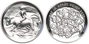 Norway, Kingdom, Harald V, Medal in Silver 2002 by Grazyna Jolanta Lindau, EMC Medal, 1000 Years of Norwegian Art - Labyrint of lines / Europe and Bull, PROOF 