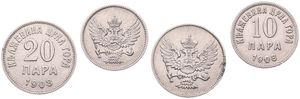 Montenegro, Kingdom, Nicholas I, 10 & 20 Para Nickel 1908, Crowned arms, KM 3/4, XF