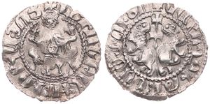 Armenia, Cilicia, Kingdom of Armenia, King Levon I, 1 Tram Silver ND (1180-1220), King on throne within circle, XF