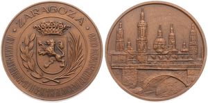 Spain, Kingdom, Franco, Medal in Bronze ND, Lovely view on the city of Zaragoza / Zaragoza City arms within circle, UNC