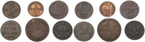 German States, Mixed States, Very nice lot with 6 different older copper circulation type coins including scarcer items, F/VF