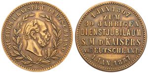 Germany, Empire, Medal in Brass 1887, Zum 80 Jahrigen Dienstjubilaum, Head of Wilhelm I right within wreath / Legend in 7 lines within beaded circle, XF