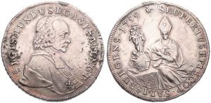 Salzburg, Archbishoperic, Sigmund III, 1 Thaler Silver 1759, Bust right / St. Rupert seated with small Madonna and child, KM 395.1, A.VF (coin has been mounted !)