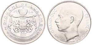 Luxembourg, Grand Duchy, Charlotte, 100 Francs Silver 1964, Head of Jean left, KM 54, A.UNC