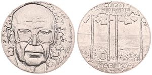 Finland, Republic, 10 Markkaa Silver 1975 S-H, 75th Birthday of President Kekkonen, KM 54, UNC