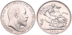 Great Britain, Kingdom, Edward VII, 1 Crown Silver 1902, Head right / St. George slaying the dragon, KM 803, RARE, XF