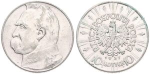 Poland, Republic, 10 Zlotych Silver 1937, Head of Jozef Pilsudski left, KM 29, XF