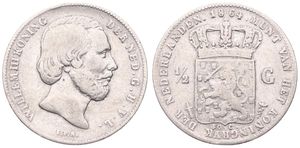 Netherlands, Kingdom, William III, 1/2 Gulden Silver 1864, Bearded head right, KM 92, VF