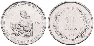Turkey, Republic, 2-1/2 Lira Stainless Steel 1978, F.A.O. - Mother breastfeeding infant, KM 915, UNC
